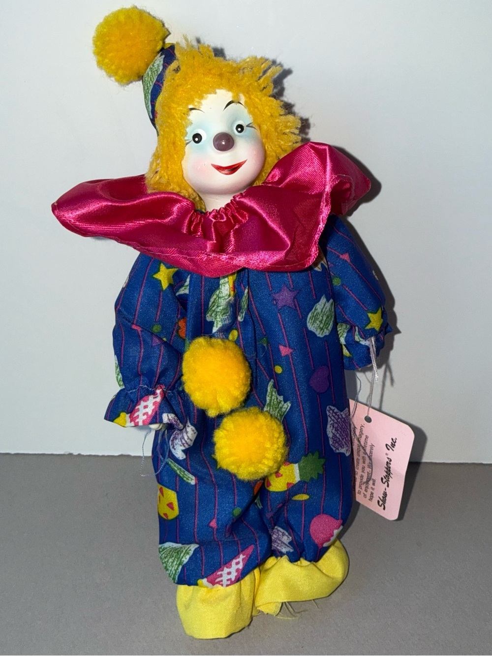 Show-Stoppers Porcelain Clown Doll Colorful Circus Kitsch Decor 9”